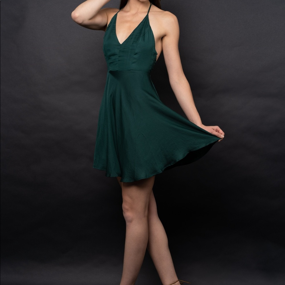 Black and Hunter Green Satin Mini Dress